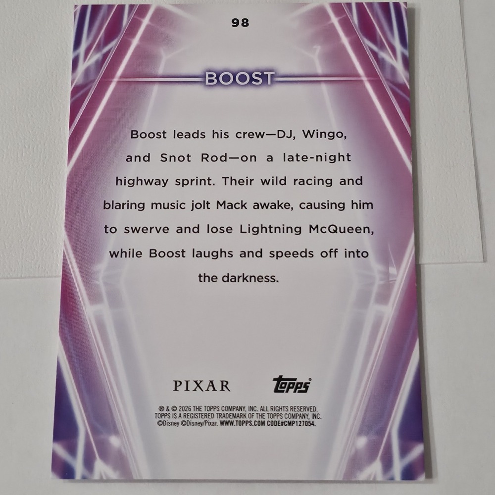 2026 Topps Disney Neon - Boost (Cars) Gold Refractor /50 #98 & Magna Madness - Picture 3 of 11